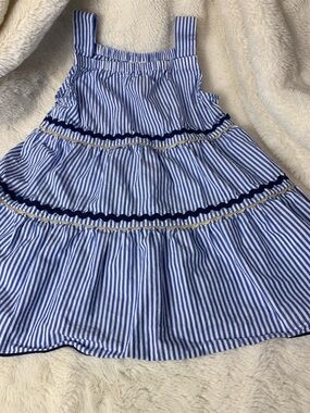 Crewcuts Blue and White Striped Tiered Dress with Navy Trim